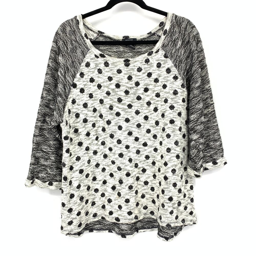 Shannon Ford 3/4 Sleeve Pullover Sweater Top Womens Sz XL Polka Dot Gray Marled